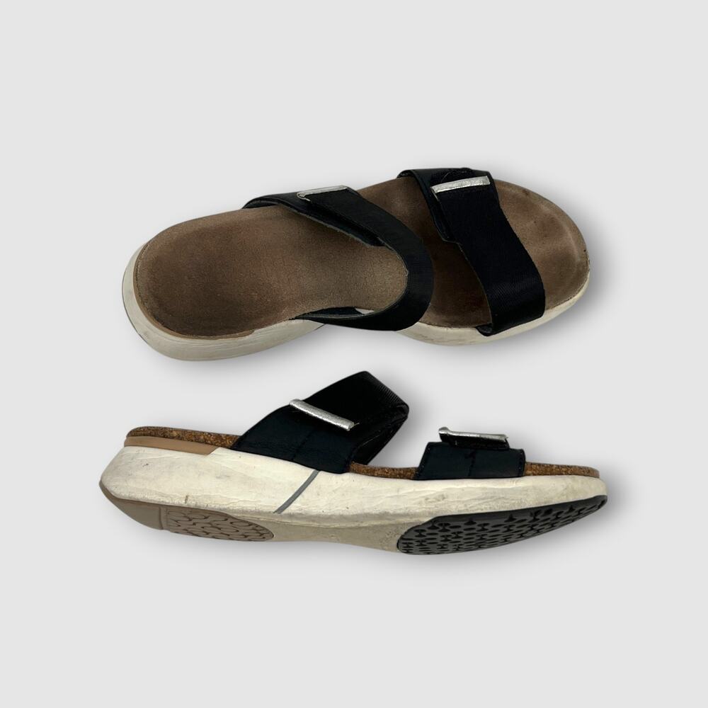 Naot Black Double Strap Slide Sandal with Cork Footbed & Platform Sole